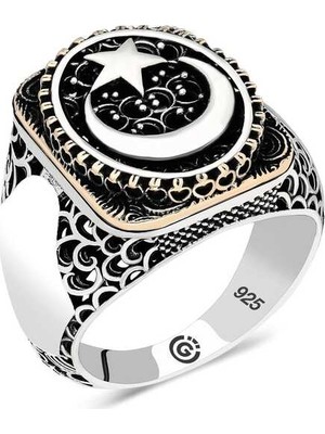 Pazarcan Gümüş Ay Yıldız Oval Erkek Yüzük