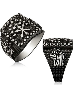 Pazarcan Gümüş Kafkas Figürlü Çerkes Erkek Yüzük