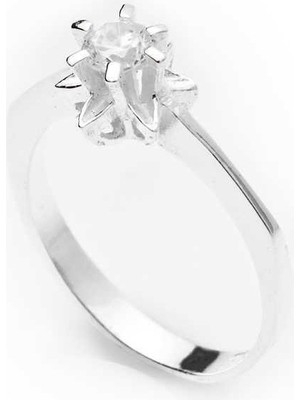 Pazarcan Gümüş Tek Taş Bayan Yüzük