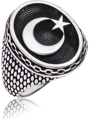 Pazarcan Gümüş Ay Yıldız Erkek Yüzük