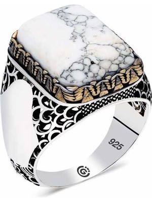 Pazarcan ​gümüş Beyaz Havlit Taşlı Kare Erkek Yüzük