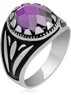 Pazarcan Gümüş Lila Zirkon Taşlı Çocuk Erkek Yüzük