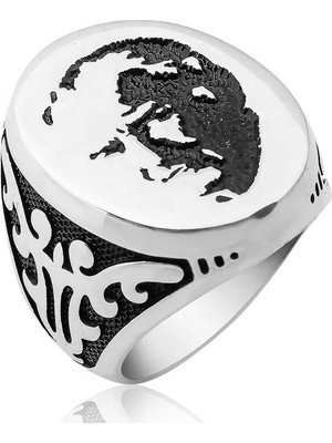 Pazarcan Gümüş Atatürk Silüeti Erkek Yüzük