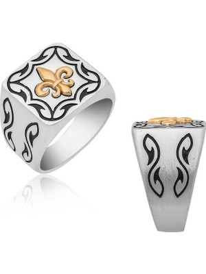 Pazarcan Gümüş Zambak Çiçeği Desenli Erkek Yüzük