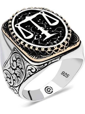 Pazarcan Gümüş Adalet Terazisi Oval Erkek Yüzük