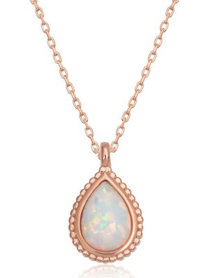 Pazarcan Gümüş Damla Beyaz Opal Taşlı Kadın Kolye