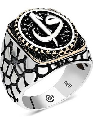 Pazarcan Gümüş Elif Vav Oval Erkek Yüzük