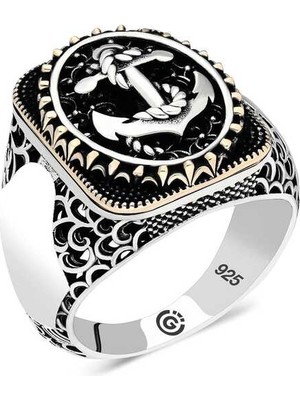 Pazarcan Gümüş Deniz Çapası Oval Erkek Yüzük