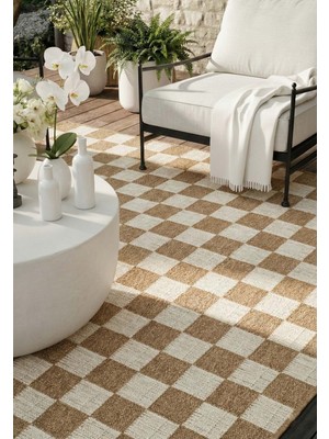 Pera Halı Kahve ve Beyaz Dama Desenli Sisal Halı - FM04W