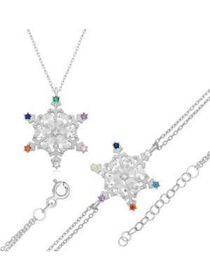 Pazarcan Gümüş Renkli Taşlı Kar Tanesi Kadın Set