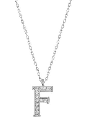 Pazarcan Gümüş Rodyum F Harfi Kadın Kolye