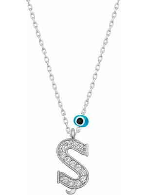 Pazarcan Gümüş Nazar Rodyum Ş Harfi Kadın Kolye