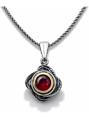 Pazarcan Gümüş Kırmızı Taşlı Gül Model Kadın Kolye