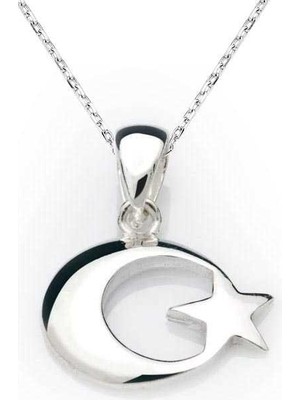 Pazarcan Gümüş Ay Yıldız Bayrak Kolye