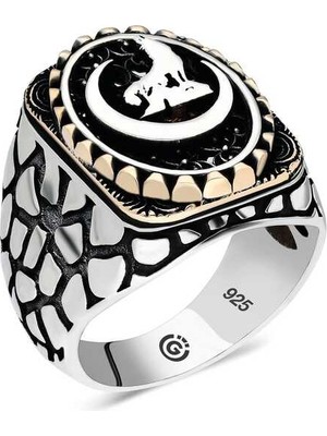 Pazarcan Gümüş Hilal Bozkurt Oval Erkek Yüzük