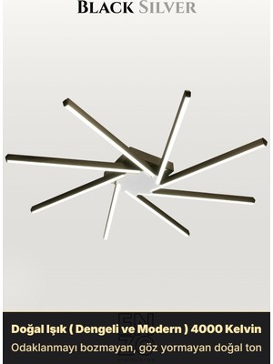 Enzo Light Zenit 8 Silver 6500K LED Tavan Avize – Kumandalı Dim Edilebilir – Aşağı Işık