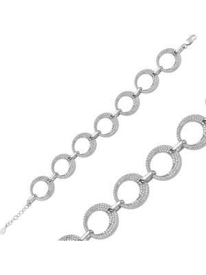 Pazarcan Gümüş Taşlı Halka Bayan Bileklik