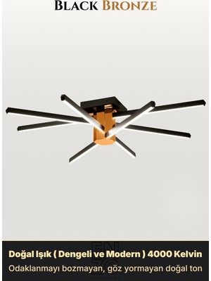 Enzo Light Nova 8 Bronz 6500K LED Tavan Avize – Kumandalı Dim Edilebilir – Aşağı Işık