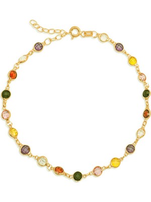 Pazarcan Gümüş Gold Renkli Taşlı Kadın Bileklik