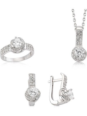 Pazarcan Gümüş Tek Taş Bayan Set