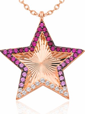 Pazarcan Gümüş Pembe Fırfır Desenli Yıldız Bayan Kolye
