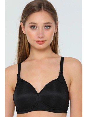 Liza 301 Siyah Telsiz Ince Süngerli Toparlayıcı Sütyen Düz Desenli Kadın Konforlu Tasarım