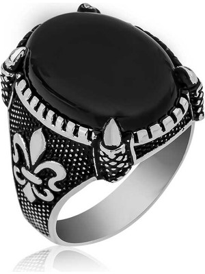 Pazarcan ​gümüş Zambak Çiçeği Desenli Pençe Erkek Yüzük