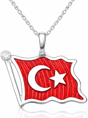 Pazarcan Gümüş Türk Bayrağı Kadın Kolye