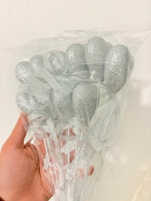 Eng Parti Dünyası 10’lu Gümüş Köpük Kalp Çubuk Süs – 27 cm Dekoratif Parti ve Organizasyon Süsü