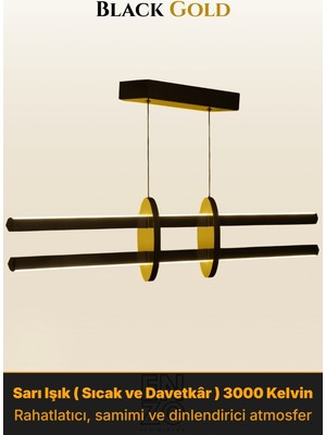 Enzo Light Halo Yemek Masası Avizesi - Modern Lineer LED Sarkıt Gold Kumandalı Dimmerli