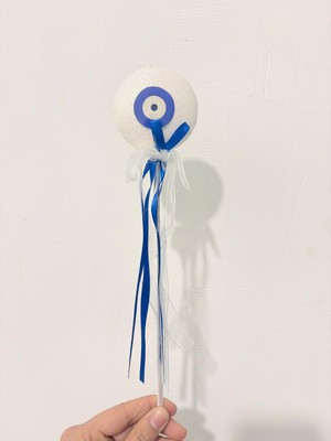 Eng Parti Dünyası 3’lü Beyaz Nazar Boncuklu Çubuk Süs – 30 cm Dekoratif Parti ve Mevlüt Süsü