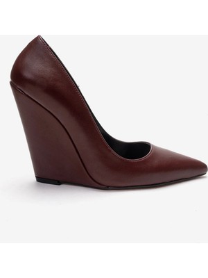 Ayakkabı Ateşi Kadın Bordo Cilt Sivri Burun Dolgu Topuklu  Ayakkabı Stiletto Mira