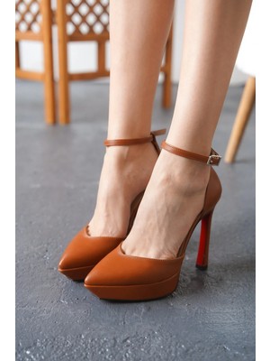 Ayakkabı Ateşi Taba Cilt Baretli Kadın Platform Topuklu Ayakkabı Accies