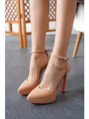 Ayakkabı Ateşi Nude Cilt Baretli Kadın Platform Topuklu Ayakkabı Accies