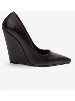 Ayakkabı Ateşi Kadın Kahverengi Cilt Sivri Burun Dolgu Topuklu  Ayakkabı Stiletto Mira