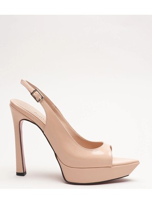 Ayakkabı Ateşi Kadın Sivri Burun Açık Ince Topuklu Platform Ayakkabı Caselin Nude Rugan