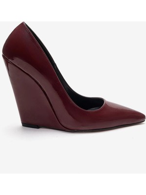 Ayakkabı Ateşi Kadın Bordo Rugan Sivri Burun Dolgu Topuklu  Ayakkabı Stiletto Mira