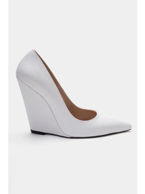 Ayakkabı Ateşi Beyaz Cilt Sivri Burun Dolgu Topuklu Kadın Stiletto Mira