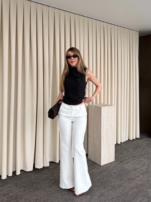 Laluvia Ekru Tam Kalıp Ispanyol Paça Pantolon - 9953