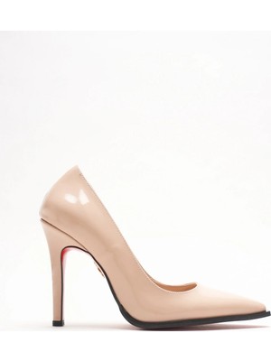 Ayakkabı Ateşi Nude Rugan Stiletto Topuklu Ayakkabı Sivri Burun Klasik Abiye Kadın Ayakkabısı Tokyova