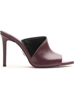 Ayakkabı Ateşi Kadın Tasarım Ince Topuklu Terlik Carolina Bordo Cilt