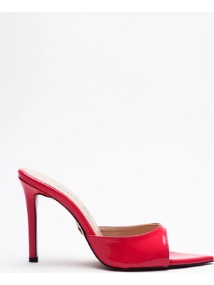 Ayakkabı Ateşi Kadın Sivri Burun Ince Topuklu Terlik Sona Kırmızı Rugan