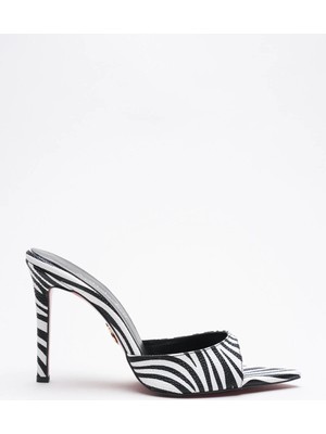 Ayakkabı Ateşi Kadın Sivri Burun Ince Topuklu Terlik Sona Zebra