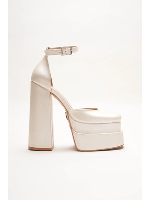 Ayakkabı Ateşi Kadın Sedef Cilt Çift Platformlu Kalın Topuklu Bilekten Bağlamalı Küt Burun Kadın Ayakkabı Figoyo