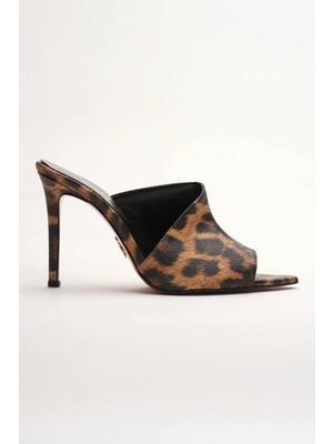 Ayakkabı Ateşi Kadın Tasarım Ince Topuklu Terlik Carolina Leopar
