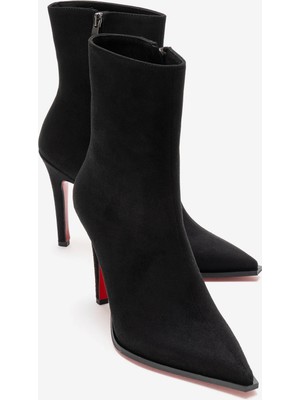 Kadın Ayakkabı Ateşi Siyah Süet İnce Topuklu Bot Yanni Suni Deri Dış Materyal Şık Görünüm