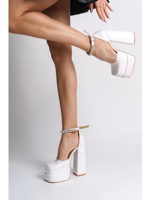 Ayakkabı Ateşi Beyaz Rugan Çift Platform Özel Tasarım Nikah ve Gelinlik Yüksek Topuklu Kadın Ayakkabısı Figoro