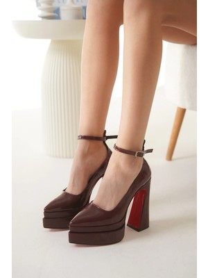 Ayakkabı Ateşi Bordo Rugan Çift Platform Özel Tasarım Kadın Ayakkabı Rigels