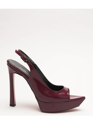 Ayakkabı Ateşi Kadın Sivri Burun Açık Ince Topuklu Platform Ayakkabı Caselin Bordo Rugan