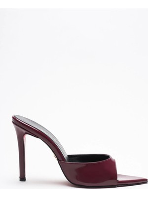 Ayakkabı Ateşi Kadın Sivri Burun Ince Topuklu Terlik Sona Bordo Rugan